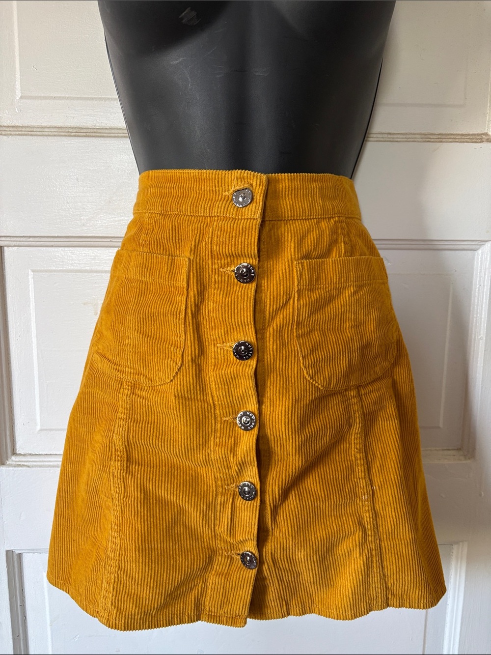 Madcap England Mustard Yellow Corduroy Button-Front Skirt